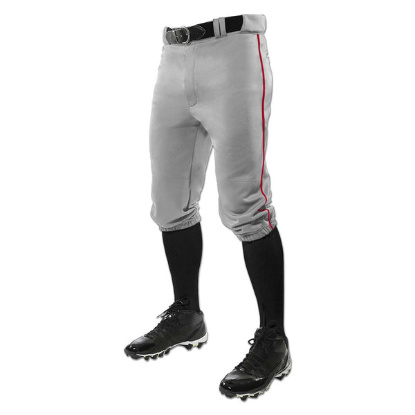Open Box Champro Triple Crown Knicker Style Youth Baseball Pants with Side Piping/Braid-Medium-Grey-Scarlet Pipe - lauxsportinggoods