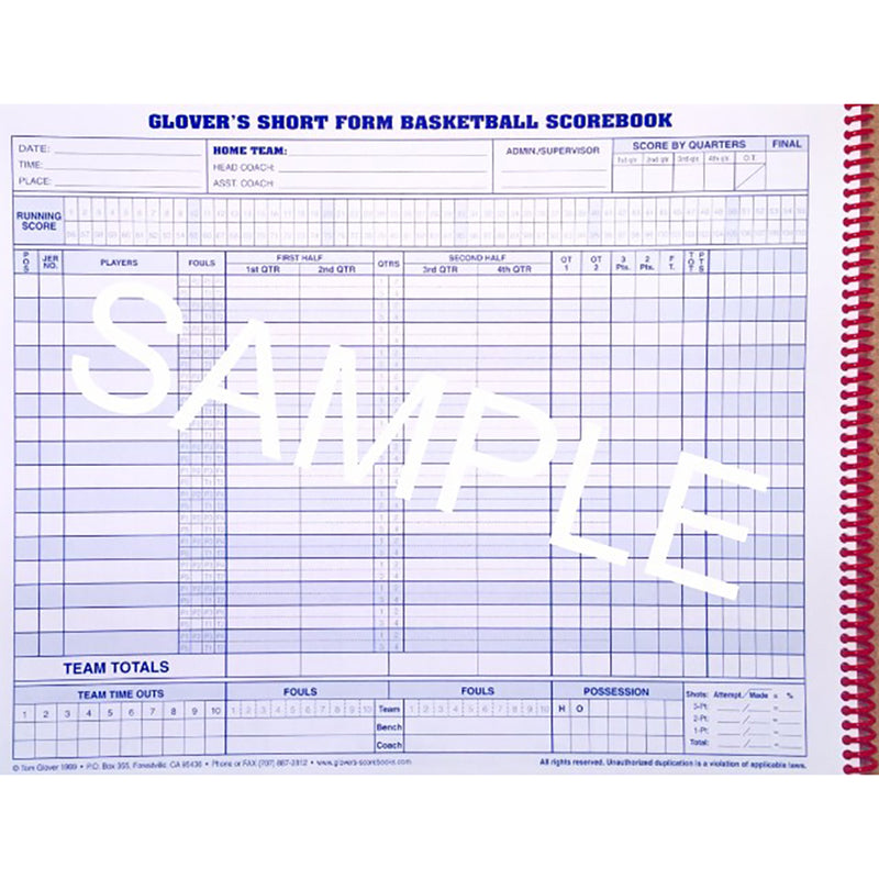 Home Scorebook Glover's Scorebooks Basketball Short Form Scorebook (35 Games)