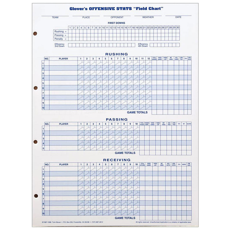 Glovers - FB300 Football Scoring/Stat Sheets-15 Games 11"x14.5" - lauxsportinggoods