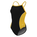 Dolfin XTRASLEEK ECO Womens Color Block Team Panel V-2 Back 1-Piece-Black/Gold/White-34 - lauxsportinggoods