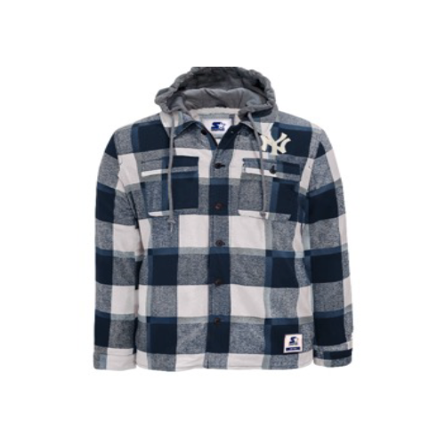 Starter Men's New York Yankees Cotton Sherpa Lined Plaid Jacket - lauxsportinggoods