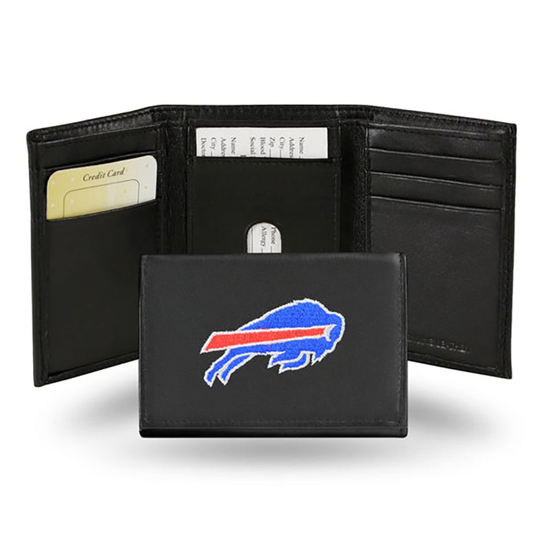 Rico - NFL Bills Embroidered Genuine Leather Tri-fold Wallet 3.25x4.25 Inch - lauxsportinggoods