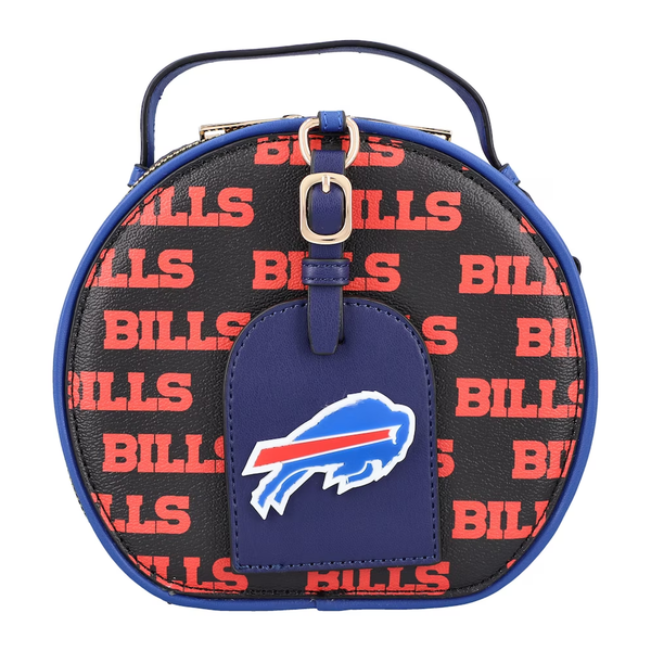 Cuce Women's Buffalo Bills Vegan Leather Round Bag with Repeated Logomark and Tag - lauxsportinggoods