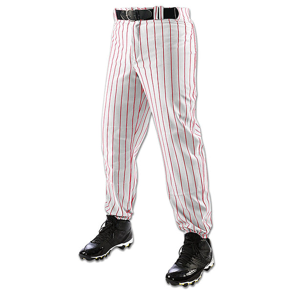 Open Box Champro Boys' Triple Crown Pinstripe Polyester Baseball Pants Youth-X-Small-White-Scarlet Pin - lauxsportinggoods