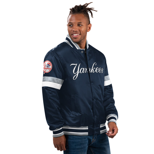 Starter Men's New York Yankees Varsity Satin Jacket - Navy - lauxsportinggoods