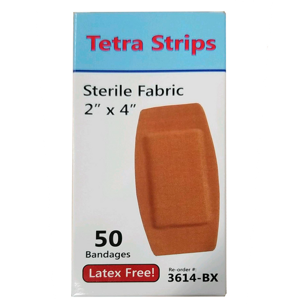 Tetra Medical Latex Free Sterile Fabric Strips - 2 inch x 4 1/2 inch - 50 Bandages - lauxsportinggoods