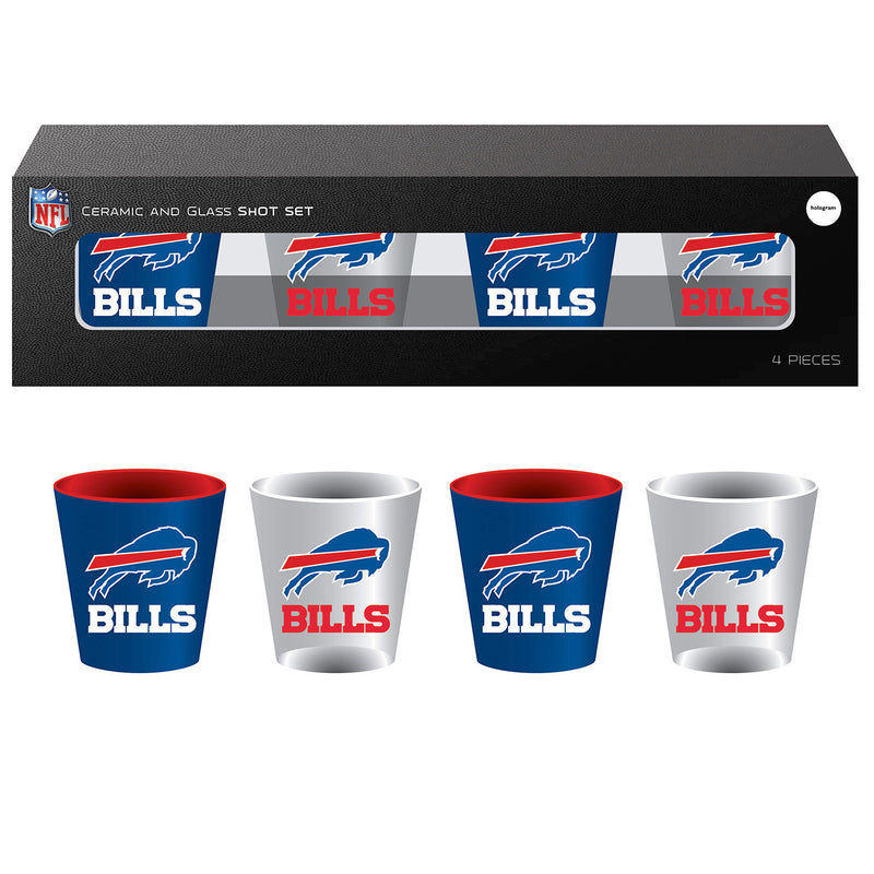 Evergreen Buffalo Bills 4-Piece Ceramic and Glass Cup Set - 2 oz - lauxsportinggoods