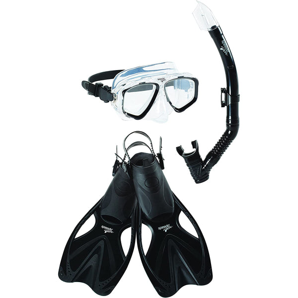 Used Speedo Adult Adventure Mask/Snorkel/Fin Set-S-M-Black/Black - lauxsportinggoods