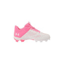Open Box Under Armour Boys' UA Leadoff Low RM Jr. Baseball Cleats - White/Cerise - 2 - lauxsportinggoods